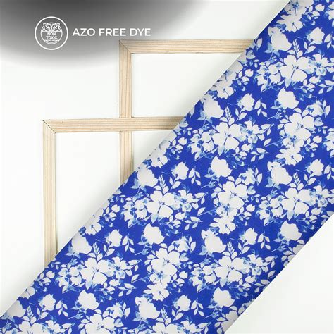 Royal blue Floral Digital Print Japan Satin Fabric – Fabcurate