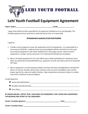 2024-2026 Form UT Lehi Youth Football Equipment Agreement - Blank ...