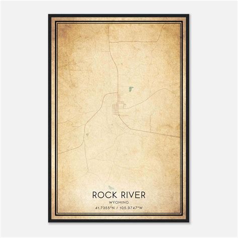 Vintage Rock River Wyoming Map Poster, Rock River WY City Road Wall Art ...