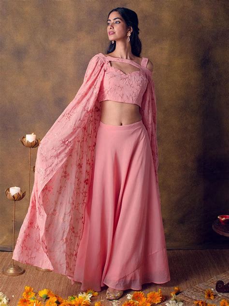 Buy Pink Solid Georgette Lehenga Set Online at Rs.2794 | Libas
