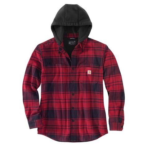 Carhartt Shirts: Men's 105621 R09 Oxblood Rugged Flex Flannel Fleece ...