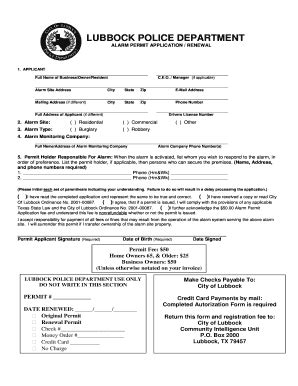 TX Alarm Permit Application/Renewal - Lubbock City - Fill and Sign ...