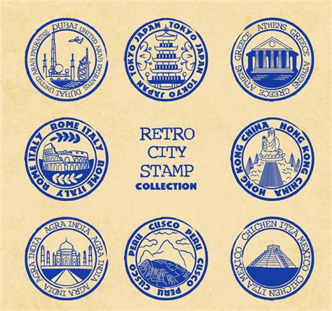 8款复古旅游城市邮戳图矢量下载-矢量图案素材-素彩网