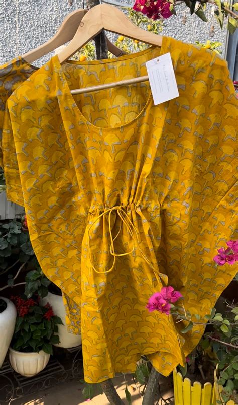 Mustard/Yellow Print Kaaftan – The South Delhi Store