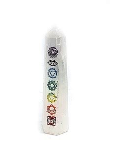 AIR9999 Natural White Selenite Crystal Pointed Chakra Symbols Engraved ...