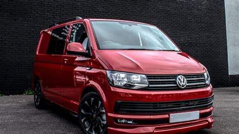 Download wallpaper 1920x1080 volkswagen transporter, minivan, red, side ...