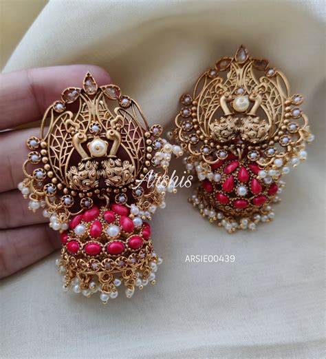 Grand Red Stone Dual Peacock Jhumka – Arshis