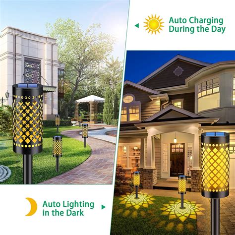 Buy TomCare Solar Lights Outdoor Flickering Flame Solar Lantern with ...