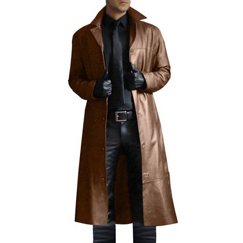 Brown Leather Trench Coat Men