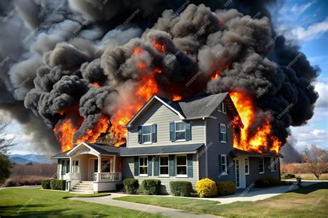 Premium Photo | Up In Smoke House On Fire Thick black smoke arises out ...