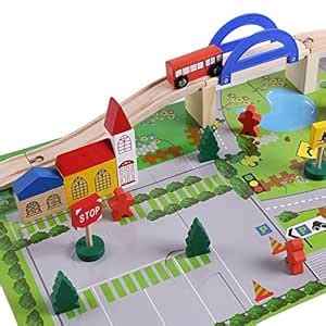 Buy ToddlersToys Wooden Train Track 40 Pcs Set Toy with Traffic Scene ...