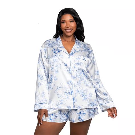 Plus Size Lilac+London Print 2-Piece Pajama Top & Pajama Shorts Set
