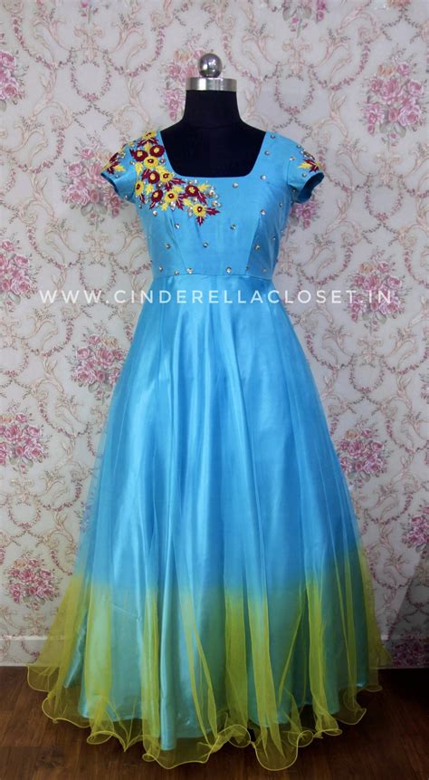 Skyblue and Yellow shaded frock – Cinderella Closet