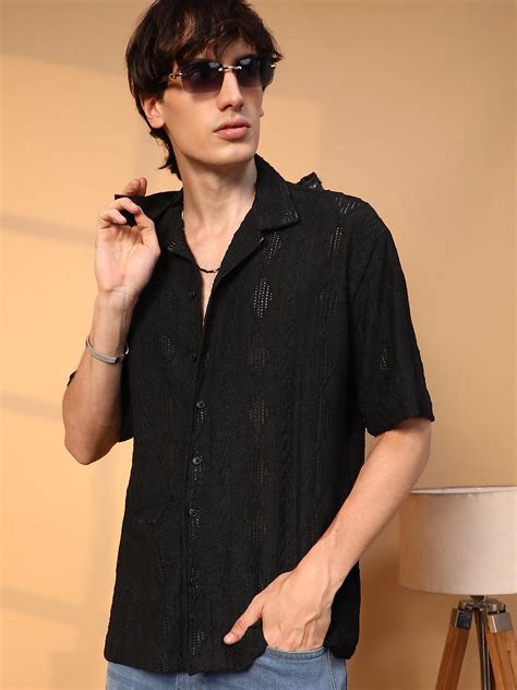 ₹899 | Campus Sutra men's Onyx Black Argyle-Textured Oversized Shirt ...