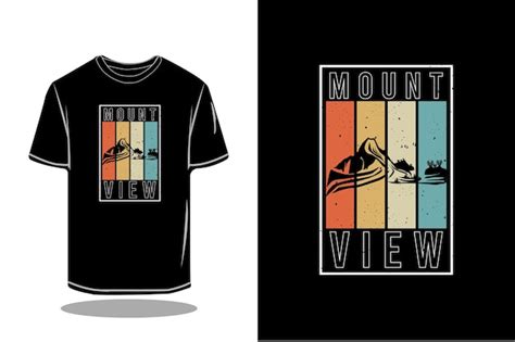 Mount view silhouette retro t-shirt mockup design | Premium Vector