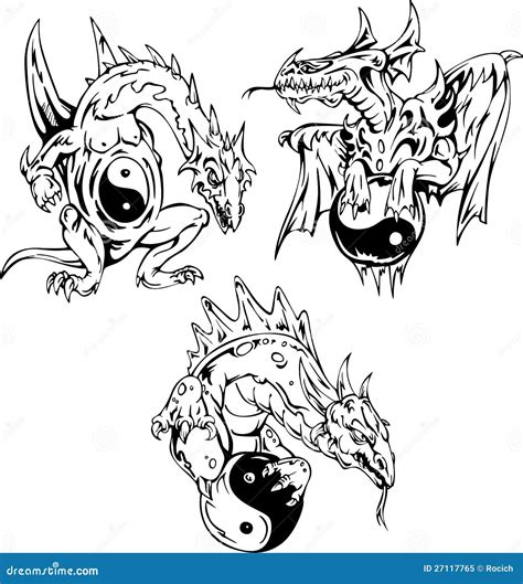 Dragon Tattoos With Yin-yang Signs Vector Illustration | CartoonDealer ...