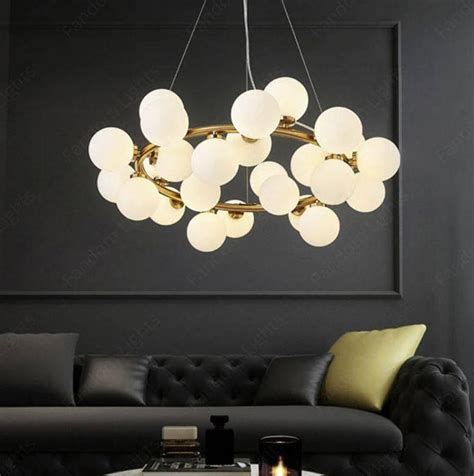 25 Light Gold Frosted Glass Chandelier Ceiling Lights Hanging - Warm ...