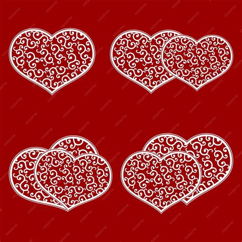 Premium Vector | Card with stripes of red and pink color with silhouettes of heart