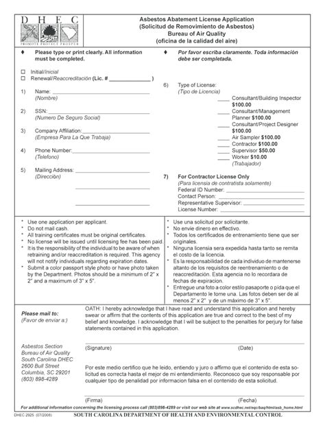 Fillable Online scdhec Asbestos Abatement License Application ...