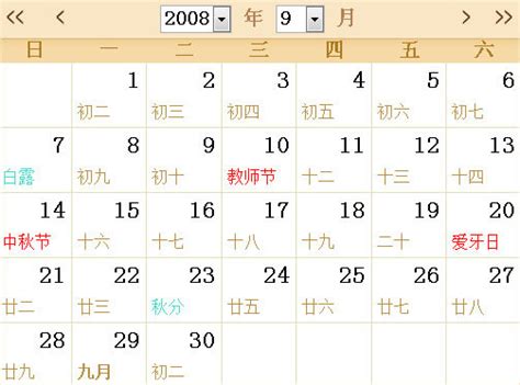 2008年日历表,2008年农历阳历表- 日历表查询