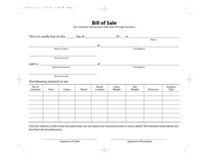 18 Printable Livestock Bill Of Sale Forms and Templates - Fillable ...