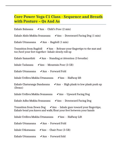 Core Power Yoga C1 Class - Sequence and Breath with Posture – Qs And As ...