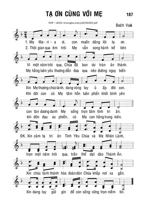 [Sheet] Tạ Ơn Cùng Với Mẹ PDF lời & hợp âm, nốt nhạc