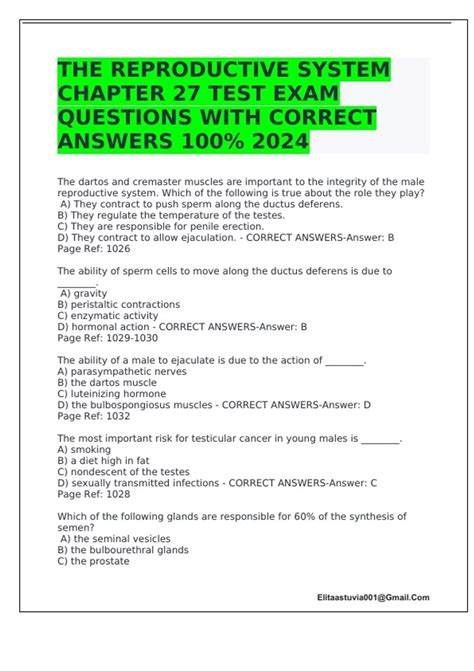 THE REPRODUCTIVE SYSTEM CHAPTER 27 TEST EXAM QUESTIONS WITH CORRECT ANSWERS 100% 2024 - THE ...