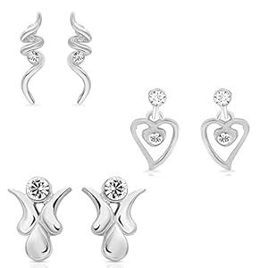 Mahi Combo of Rhodium Plated Studs Earrings for Women with Crystal For ...