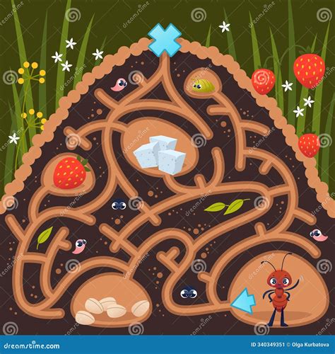 Cartoon Anthill Illustration. Cute Tiny Ants Working And Moving. Forest Or Garden Wildlife ...