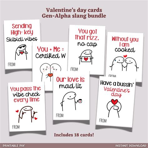 Funny Slang Valentines Day Cards Printable Quirky Humor Classroom ...