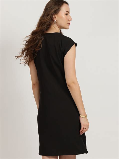 Buy Black Round Neck Shift Dress Online | FableStreet