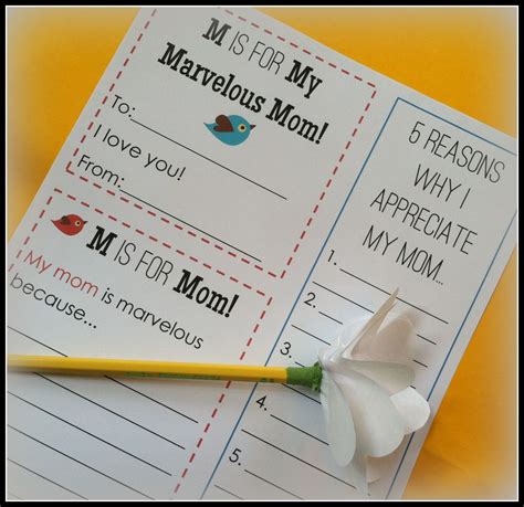 M is for Mom: Mother's Day Printable Notes