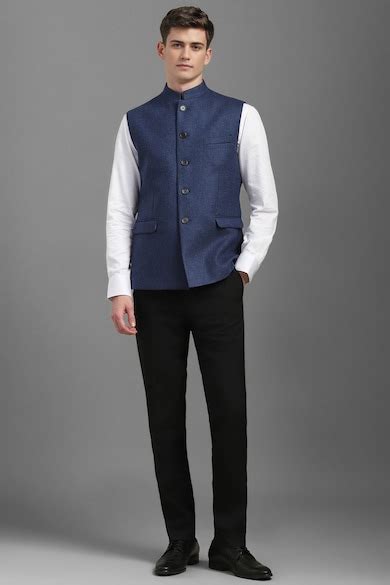 Buy Men Navy Textured Slim Fit Casual Nehru Jacket Online - 39828474 ...