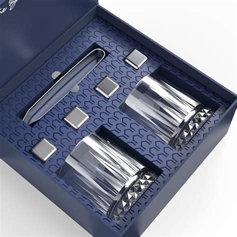 SAKI Bar Trendy Whiskey Glasses Set of 2 | 4 Whiskey Stones with Tong ...