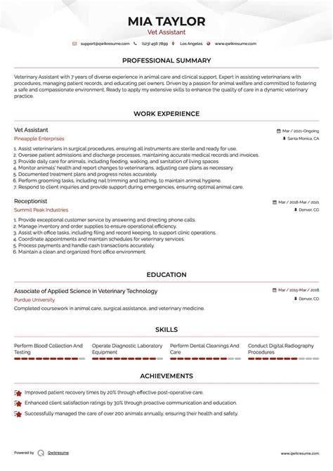 10+ Veterinary Assistant Resume Samples & Templates for 2025