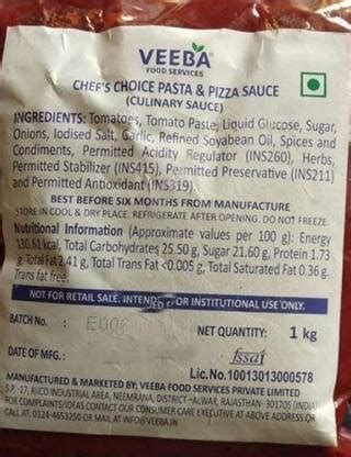 VEEBA Pasta & Pizza Sauce (Culinary Sauce) 1kg Sauces Price in India ...