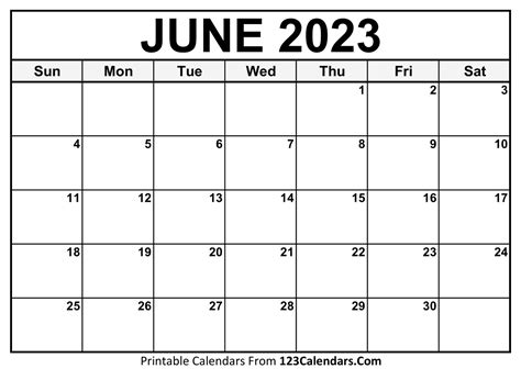 June 2023 Calendar | Monthly Printable Calendars