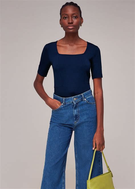 Navy Square Neck T-Shirt | WHISTLES | Whistles UK