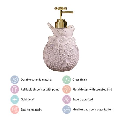 Lavender Bird Embossed Soap Dispenser Online - Premium Dispenser | Nestasia