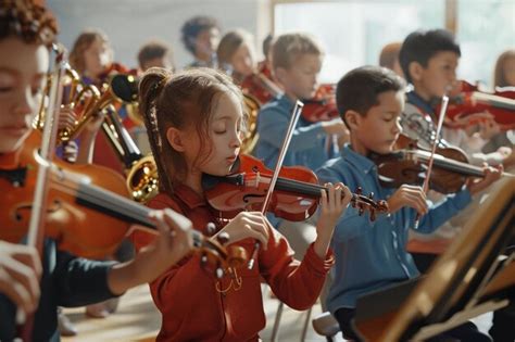 Premium Photo | A child playing violin with other children in a classroom