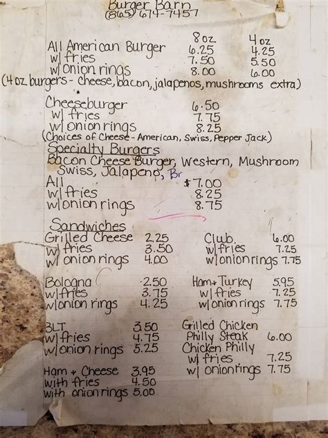 Menu at Burger Barn, White Pine, Leadvale Rd