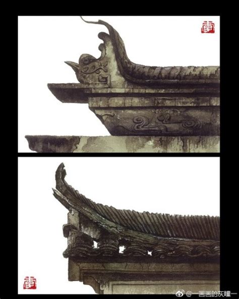 中国传统建筑水彩写实图片素材 细节特写展示 屋檐门头细节[ 图片/9P ] - 才艺君