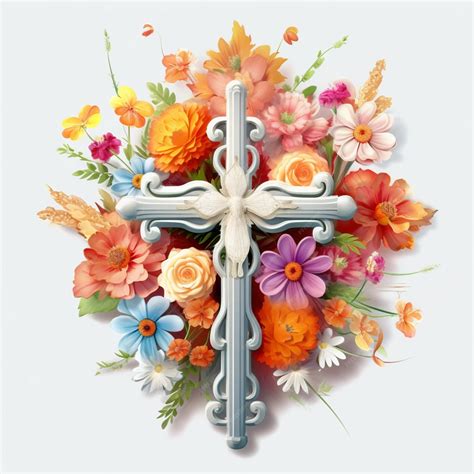 Premium Photo | There is a cross made of flowers and a cross on a white ...