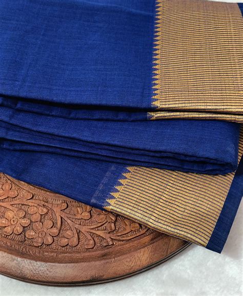Blue Temple Border Chettinad Cotton Saree | Peepal Clothing