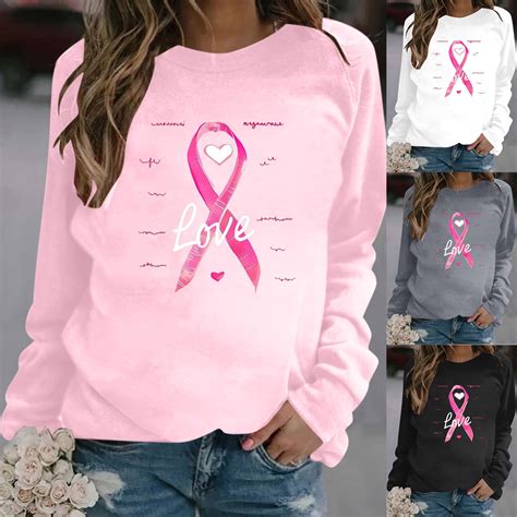 Jinhomg Breast Cancer Tops for Women long Sleeve Pink Ribbon Graphic ...