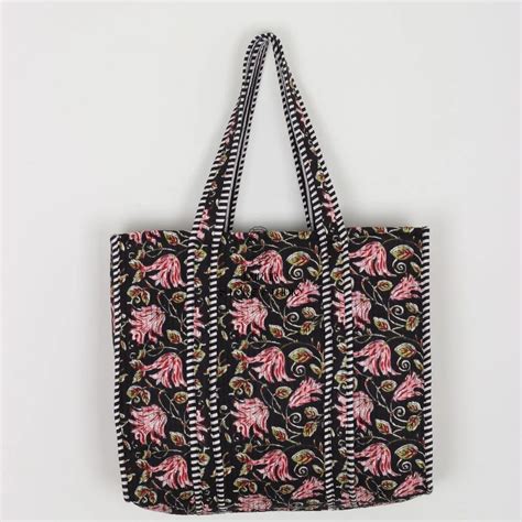 Tote Bags - Cotton Blue Hand Block Printed Quilted Shoulder Tote Bag ...