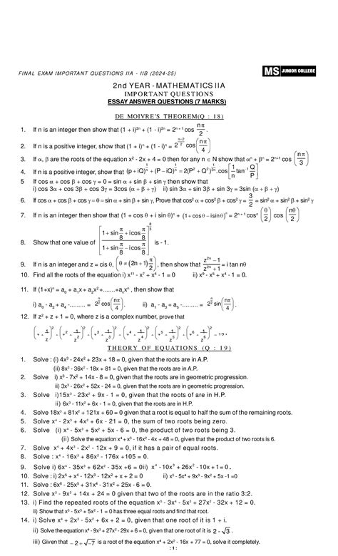 FINAL EXAM IMPORTANT QUESTIONS IIA IIB 2nd YEAR MATHEMATICS - Studocu
