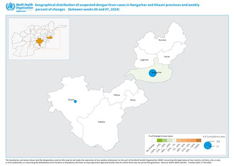 Geographical distribution of suspected dengue fever cases and percent change of new cases in ...