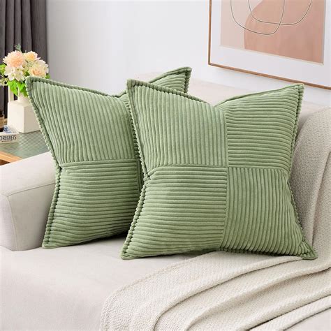 Amazon.com: HAUSSY Sage Green Throw Pillow Covers 16x16 Inch Set of 2 ...